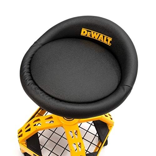 Dewalt Padded, Rolling Shop/Garage Stool, 360-degree Swivel Seat, Durable Steel Frame, Adjustable
