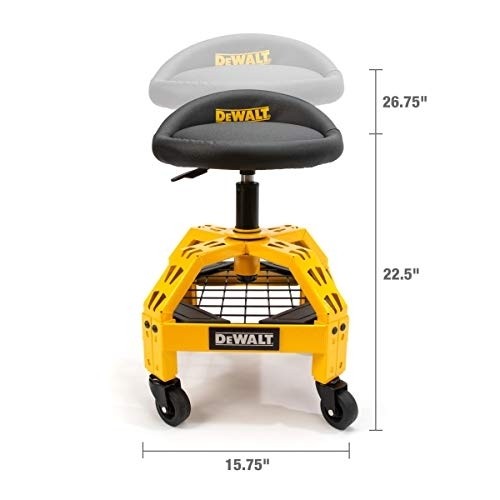 Dewalt Padded, Rolling Shop/Garage Stool, 360-degree Swivel Seat, Durable Steel Frame, Adjustable