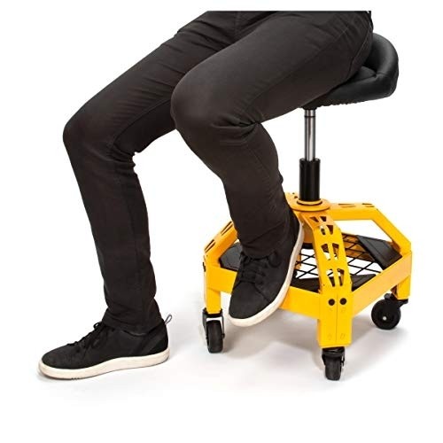 Dewalt Padded, Rolling Shop/Garage Stool, 360-degree Swivel Seat, Durable Steel Frame, Adjustable