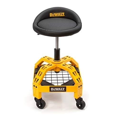 Dewalt Padded, Rolling Shop/Garage Stool, 360-degree Swivel Seat, Durable Steel Frame, Adjustable