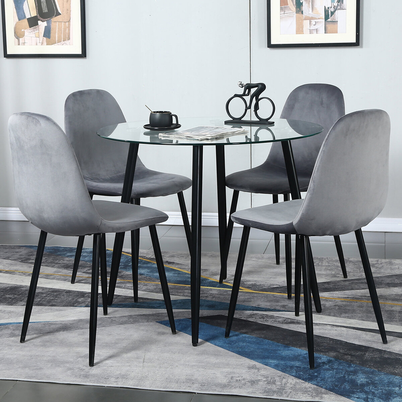 5 piece round glass dining table set