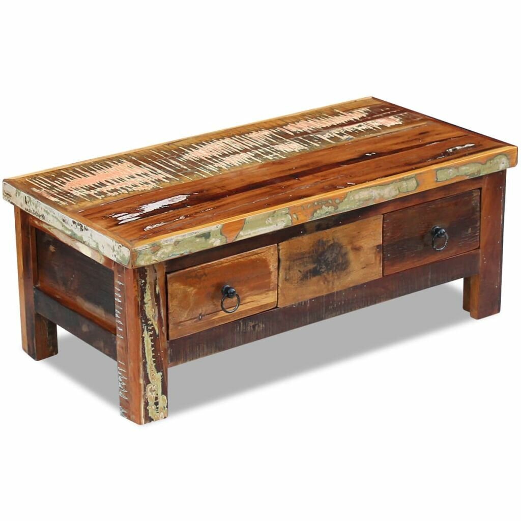 Distressed Coffee Table With Three Drawers 