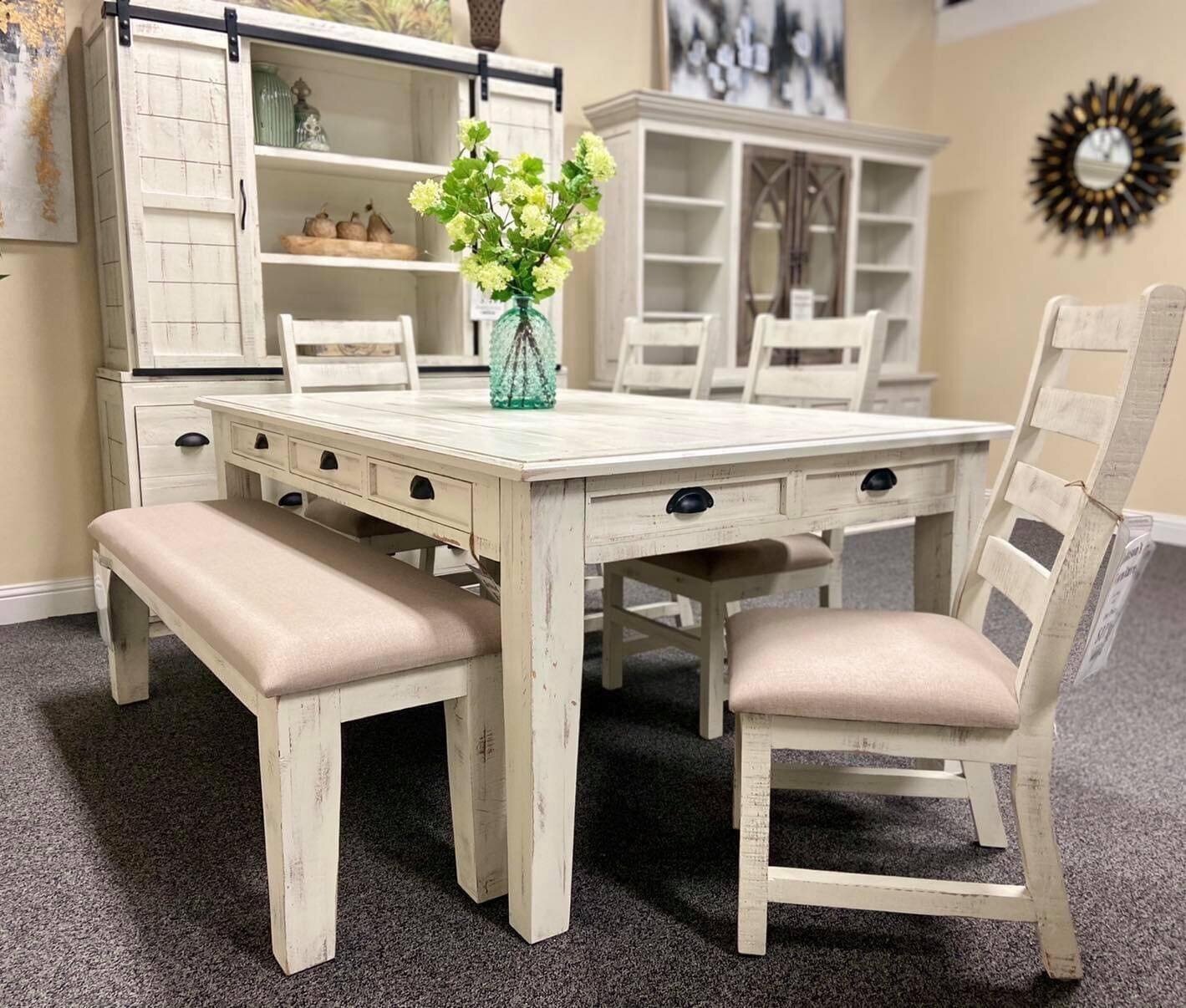 Distressed White Dining Table With Drawers
