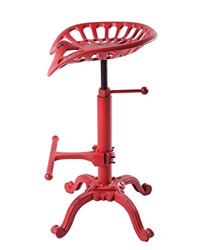 Diwhy Rustic Industrial Farmhouse Tractor Seat Adjustable Bar Stool Industrial bar Chair (Aged Red, Cast Iron)