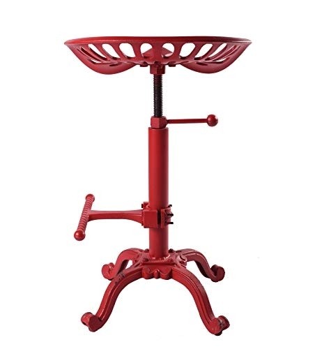 Diwhy Rustic Industrial Farmhouse Tractor Seat Adjustable Bar Stool Industrial bar Chair (Aged Red, Cast Iron)