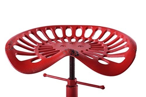 Diwhy Rustic Industrial Farmhouse Tractor Seat Adjustable Bar Stool Industrial bar Chair (Aged Red, Cast Iron)