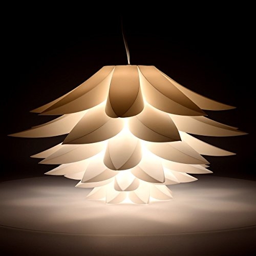 DIY IQ Pendant Puzzle Lampshade,Q-Plusmore Lotus Flower hanging Lamp Shade with 15 Feet UL Listed Cord Kit,Ceiling Light Fixture Decorative Chandelier for Home Cafe Hotel Restaurant (1 Pack, White)
