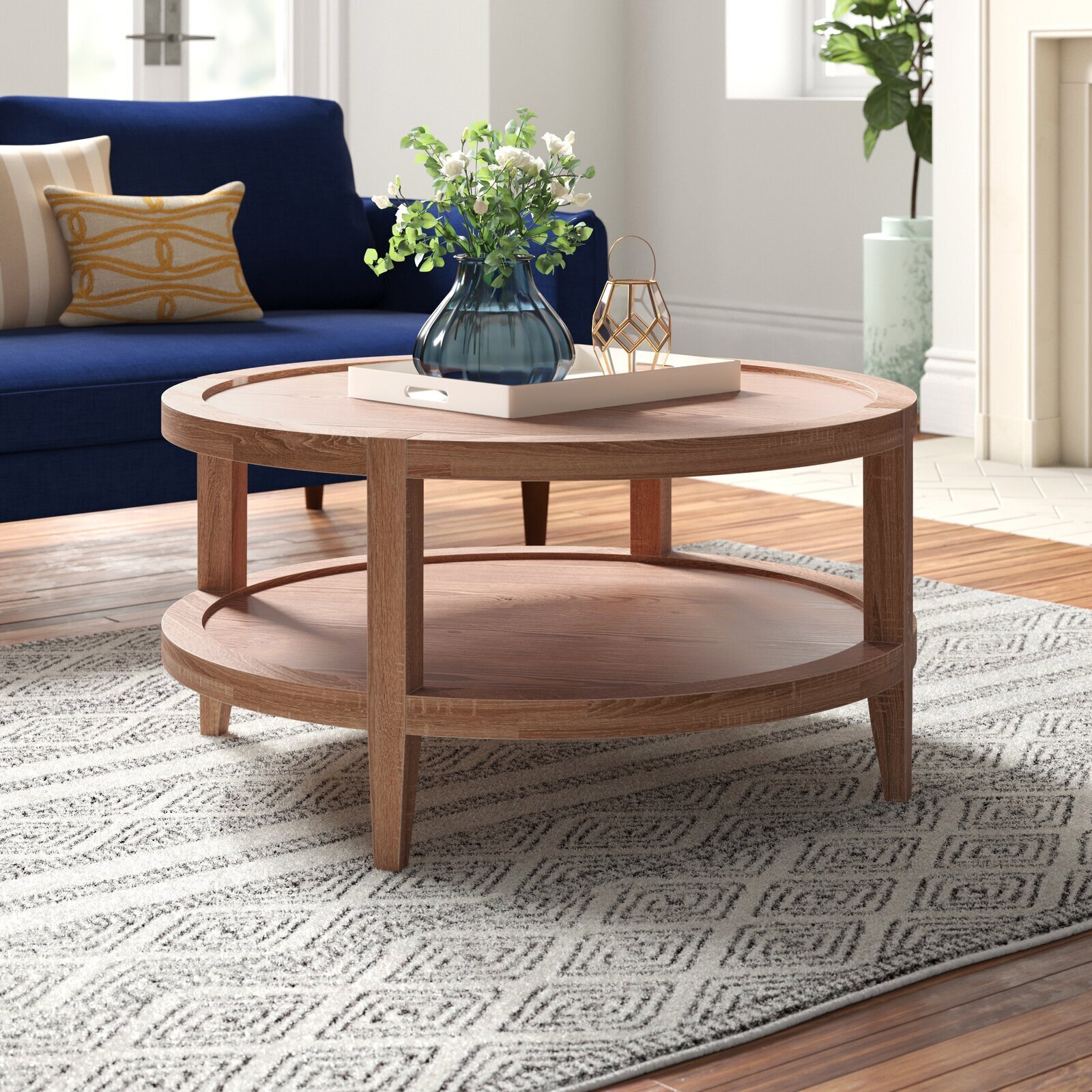 Double Topped Round Wood Coffee Table