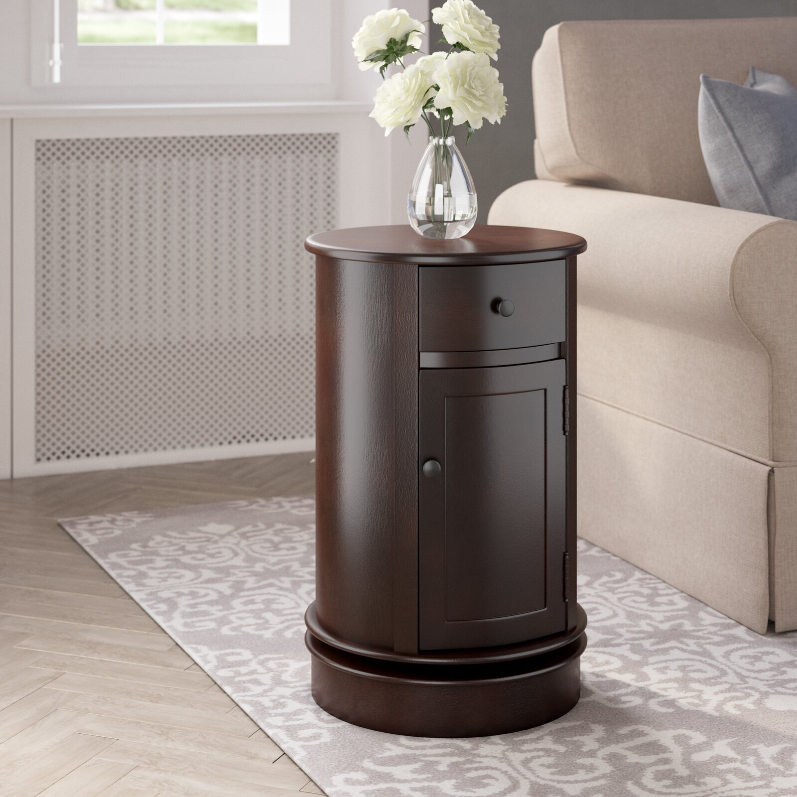 Drum style Corner Table With Storage