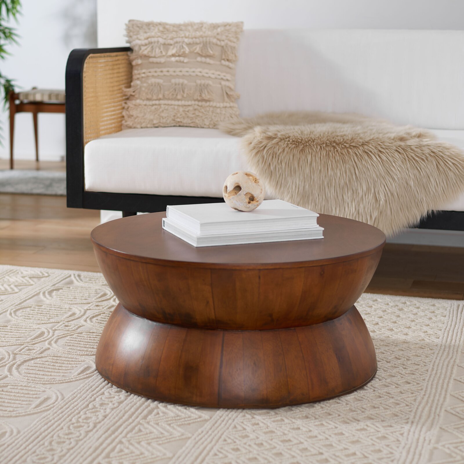 Drum Style Round Wood Coffee Table