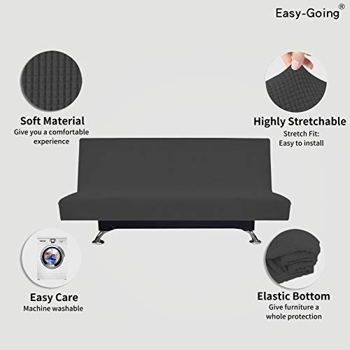 Easy-Going Stretch Sofa Slipcover Armless Sofa Cover Furniture Protector Without Armrests Slipcover Soft with Elastic Bottom for Kids, Spandex Jacquard Small Checks( futon, Dark Gray)