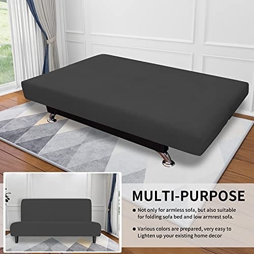 Easy-Going Stretch Sofa Slipcover Armless Sofa Cover Furniture Protector Without Armrests Slipcover Soft with Elastic Bottom for Kids, Spandex Jacquard Small Checks( futon, Dark Gray)