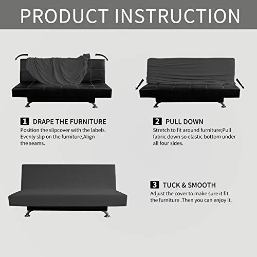 Easy-Going Stretch Sofa Slipcover Armless Sofa Cover Furniture Protector Without Armrests Slipcover Soft with Elastic Bottom for Kids, Spandex Jacquard Small Checks( futon, Dark Gray)