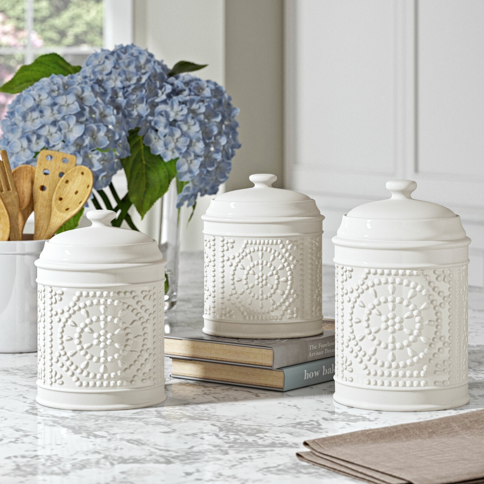Embossed Decorative Kitchen Canisters   