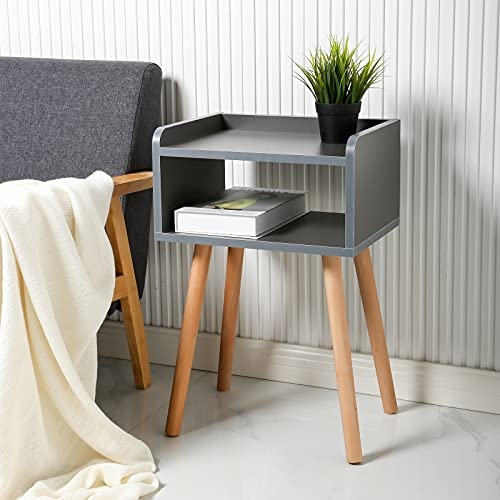 EXILOT Nightstand Mid-Century Modern Bedside Table with Solid Wood Legs Minimalist and Practical End Side Table, Grey.