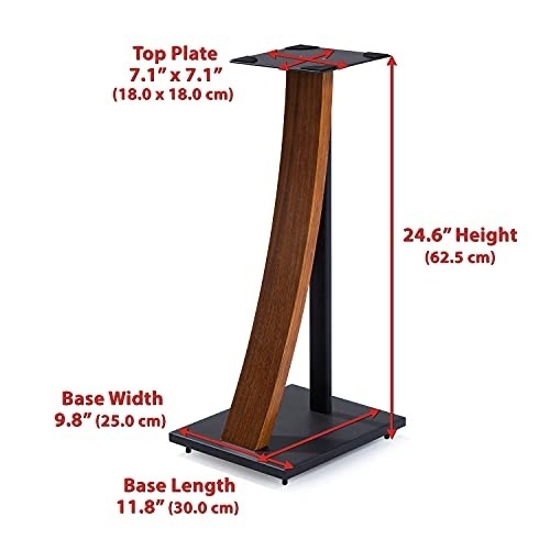 EXIMUS One Pair Fixed Height Universal Speaker Floor Stands - with Real Wood - Walnut