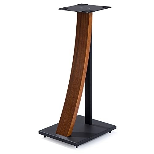 EXIMUS One Pair Fixed Height Universal Speaker Floor Stands - with Real Wood - Walnut