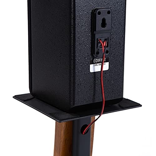 EXIMUS One Pair Fixed Height Universal Speaker Floor Stands - with Real Wood - Walnut