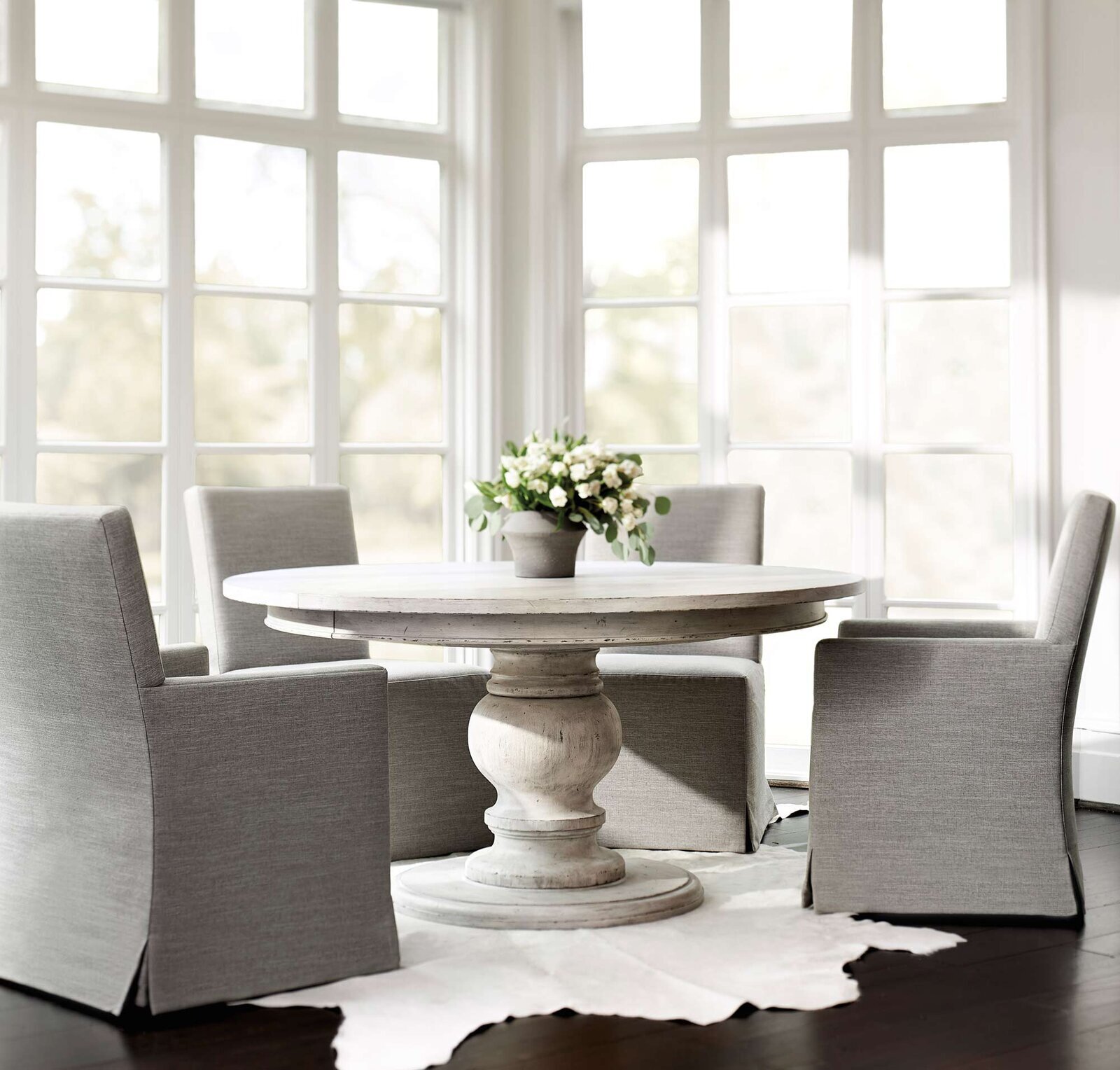 Extendable Pedestal Distressed White Table