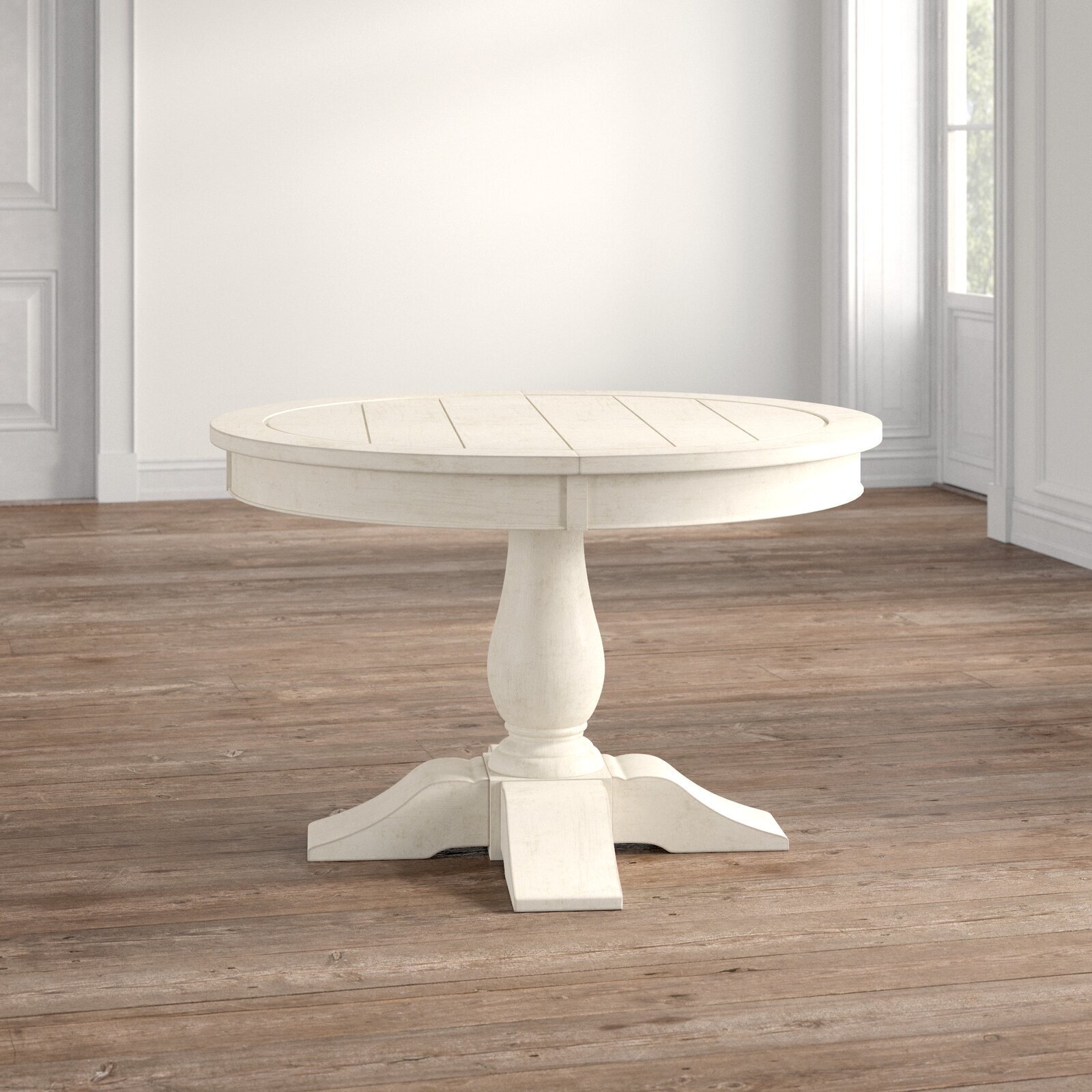Extendable Whitewashed Round Dining Table