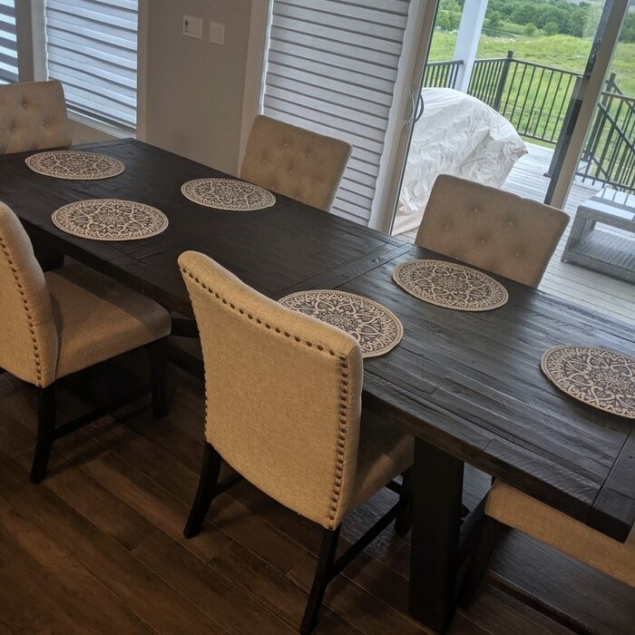 Fahey Extendable Acacia Solid Wood Trestle Dining Table
