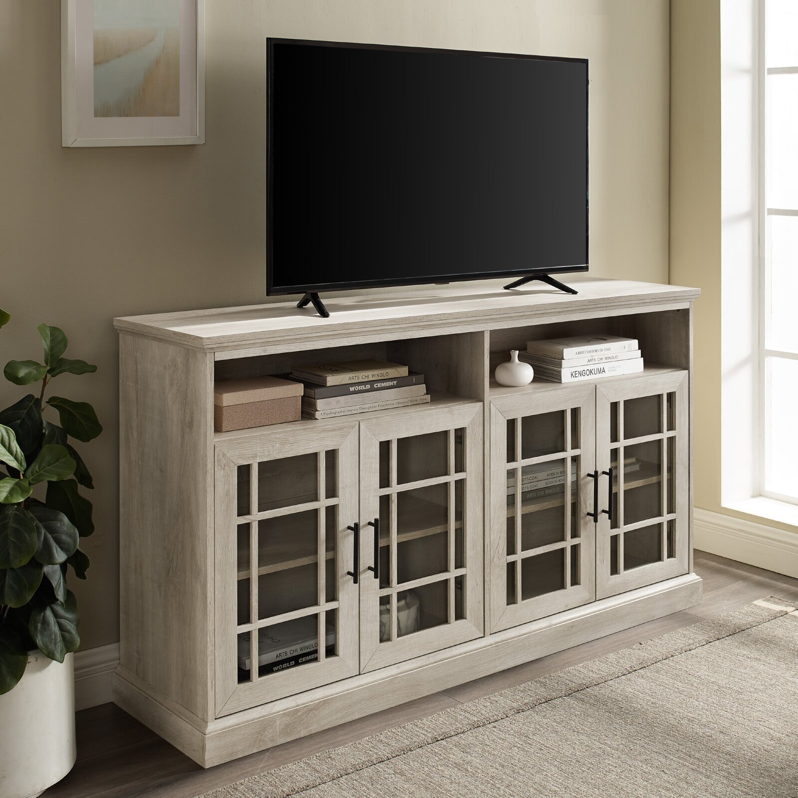 Tall tv stand with store glass doors