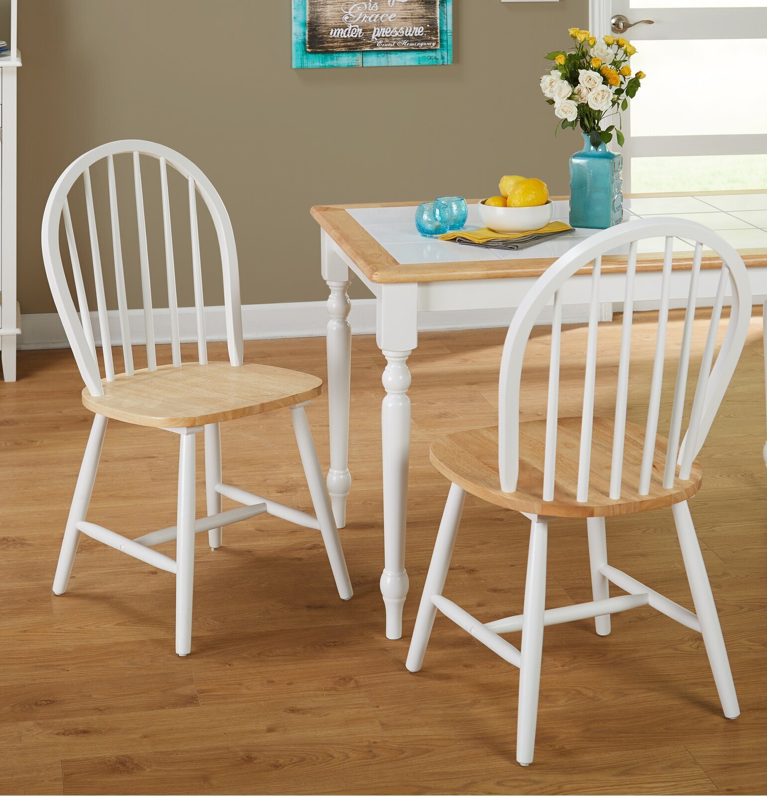Farmhouse Style Wooden Chair With White Accents 