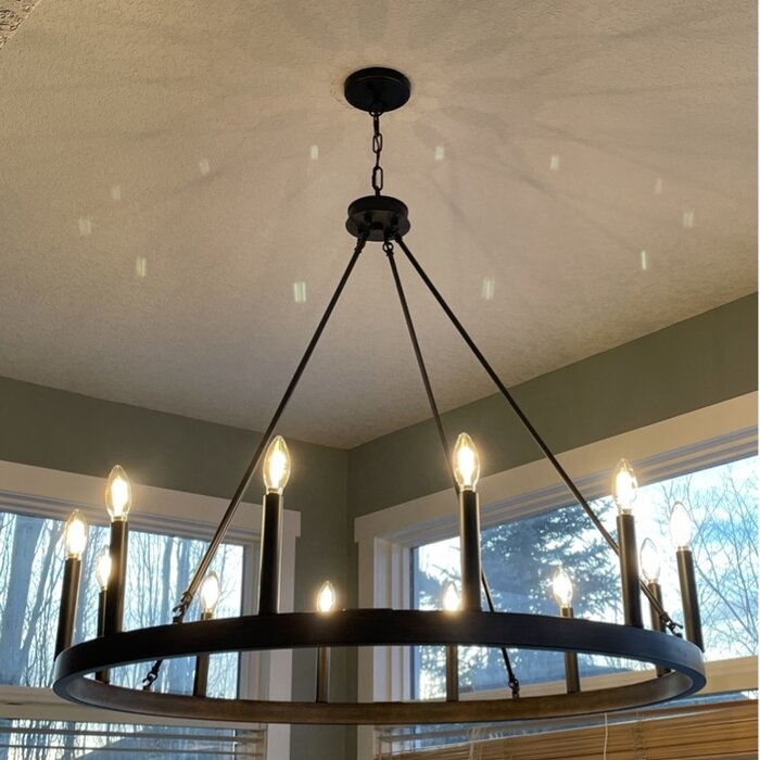 Finchley 12 - Light Candle Style Wagon Wheel Chandelier