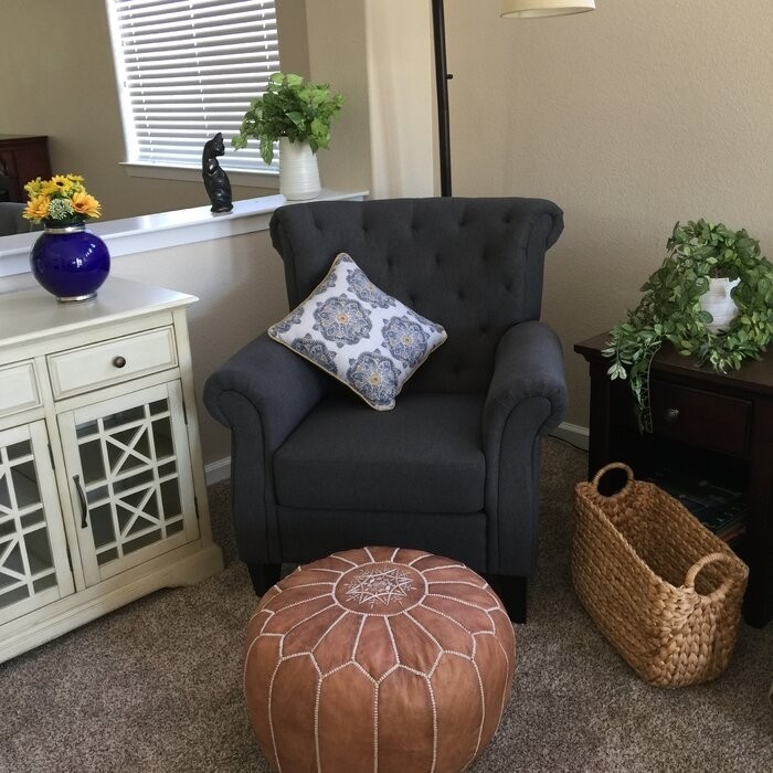 Finchley 20'' Wide Round Floral Pouf Ottoman