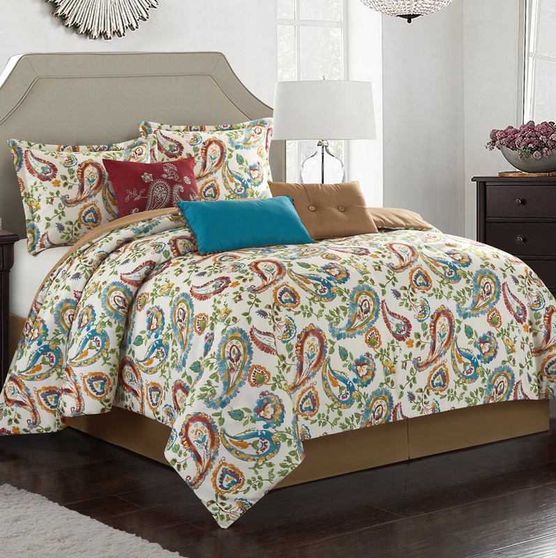 Flanderson Green/Blue/Red Microfiber Traditional 7 Piece Comforter Set