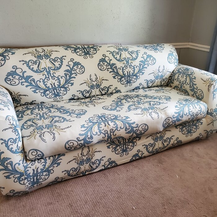 Flower Printed Stretch Box Cushion Sofa Slipcover