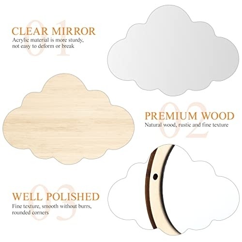 FOMIYES Children Mirror Cloud Wooden Mirror Cartoon Safety Shatterproof Mirror Wall Sticker Nodic Kid Bedroom Nursery Decoration