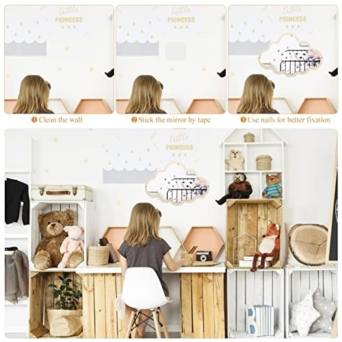 FOMIYES Children Mirror Cloud Wooden Mirror Cartoon Safety Shatterproof Mirror Wall Sticker Nodic Kid Bedroom Nursery Decoration