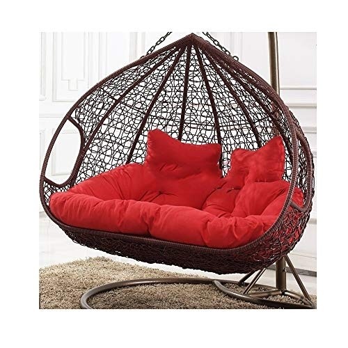 FTL&HONG Swing Basket Cushion,Basket Swing Cushion,Resin Wicker Espresso Hanging Egg Chair with Tufted Khaki Cushion and Sta140110cm (Color : Red, Size : 140110cm)