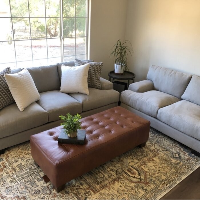 Gendron 62'' Wide Genuine Leather Tufted Rectangle Cocktail Ottoman