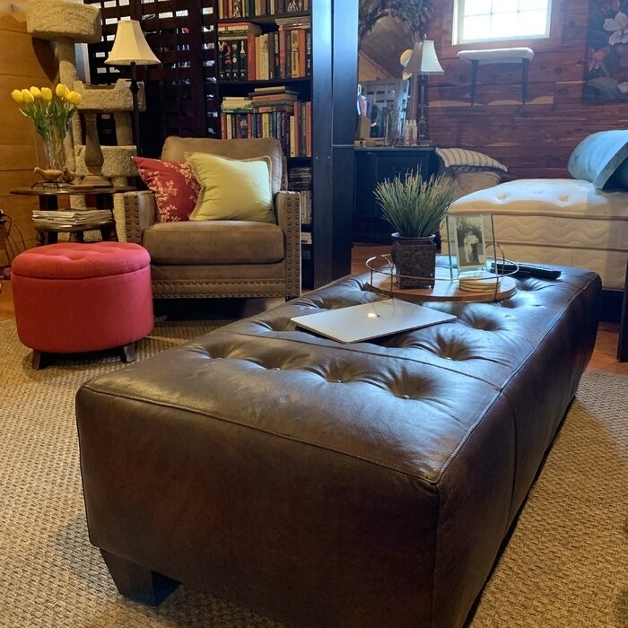 Gendron 62'' Wide Genuine Leather Tufted Rectangle Cocktail Ottoman