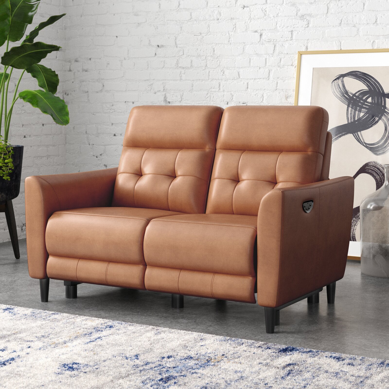 Genuine Leather Small Reclining Sofa