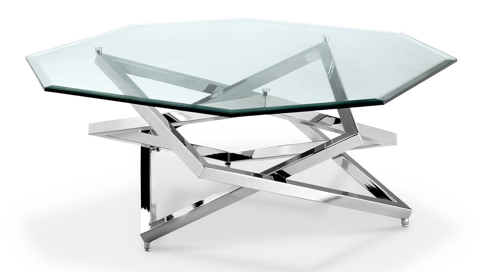 Geometric Glass Coffee Table with Chrome Legs 