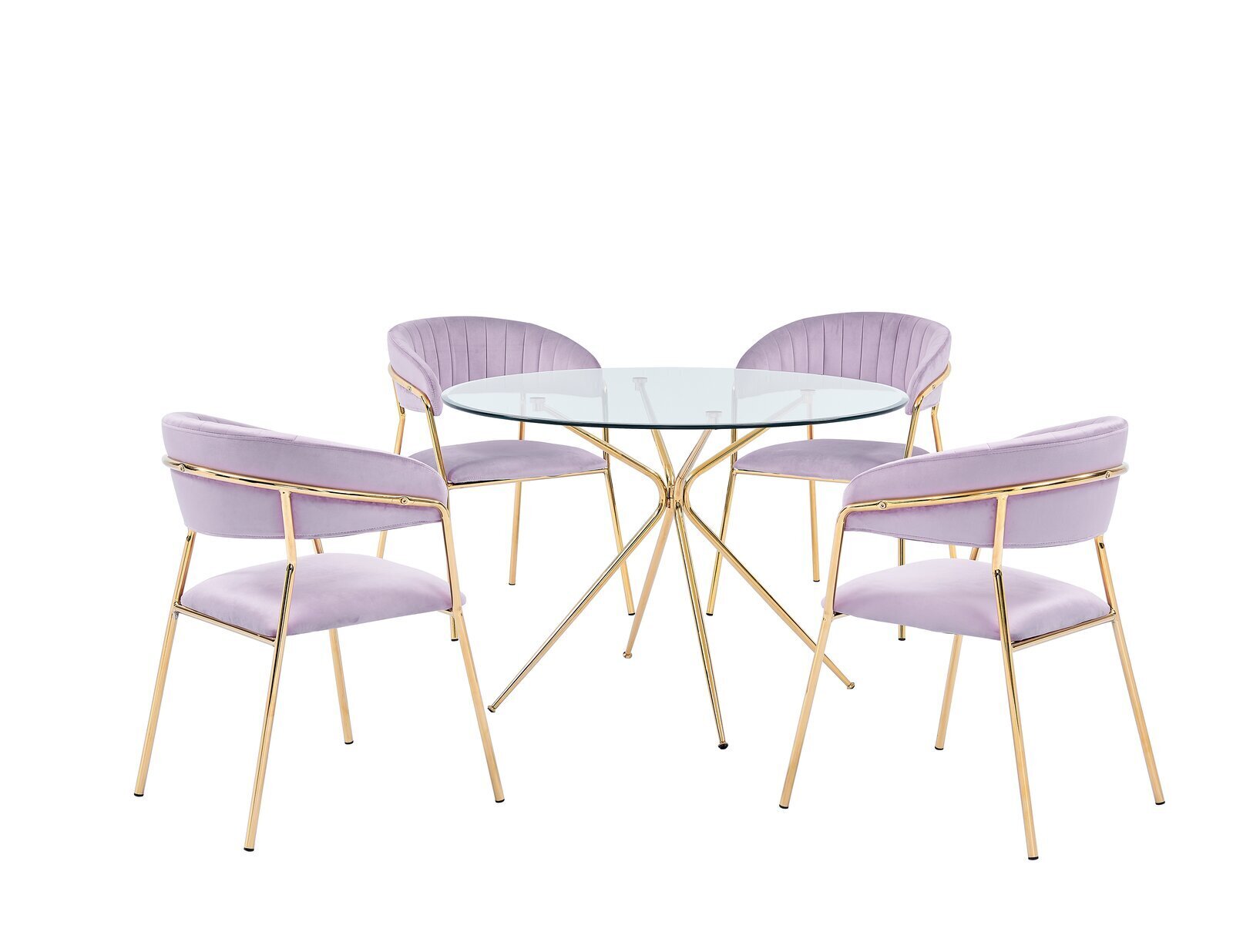 Glass Table With Pink Upholstery And Gold Legs 