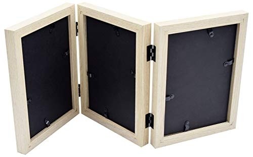 Golden State Art 5x7 Three Picture Frame Trifold Hinged Photo Frame with 3 Openings, Desk Top Family Picture Collage, with Real Glass (5x7 Triple, Beige, 1-Pack)
