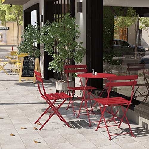 Grand patio Premium Steel Patio Bistro Set, Folding Outdoor Patio Furniture Sets, 3 Piece Patio Set of Foldable Patio Table and Chairs, Red