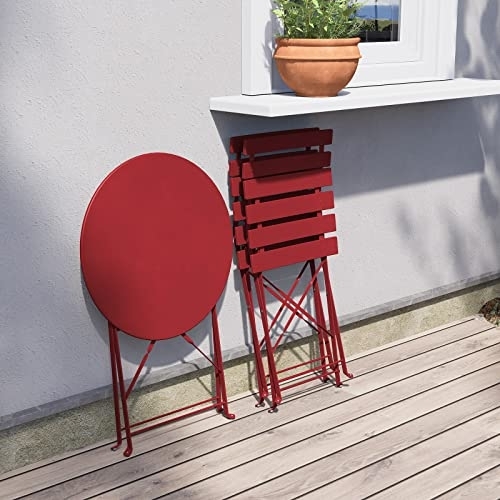 Grand patio Premium Steel Patio Bistro Set, Folding Outdoor Patio Furniture Sets, 3 Piece Patio Set of Foldable Patio Table and Chairs, Red