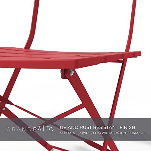 Grand patio Premium Steel Patio Bistro Set, Folding Outdoor Patio Furniture Sets, 3 Piece Patio Set of Foldable Patio Table and Chairs, Red