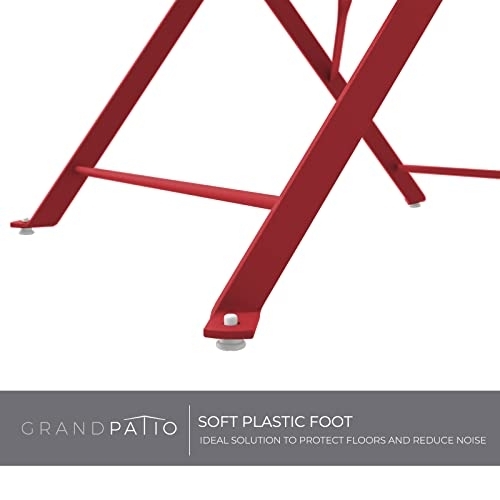 Grand patio Premium Steel Patio Bistro Set, Folding Outdoor Patio Furniture Sets, 3 Piece Patio Set of Foldable Patio Table and Chairs, Red