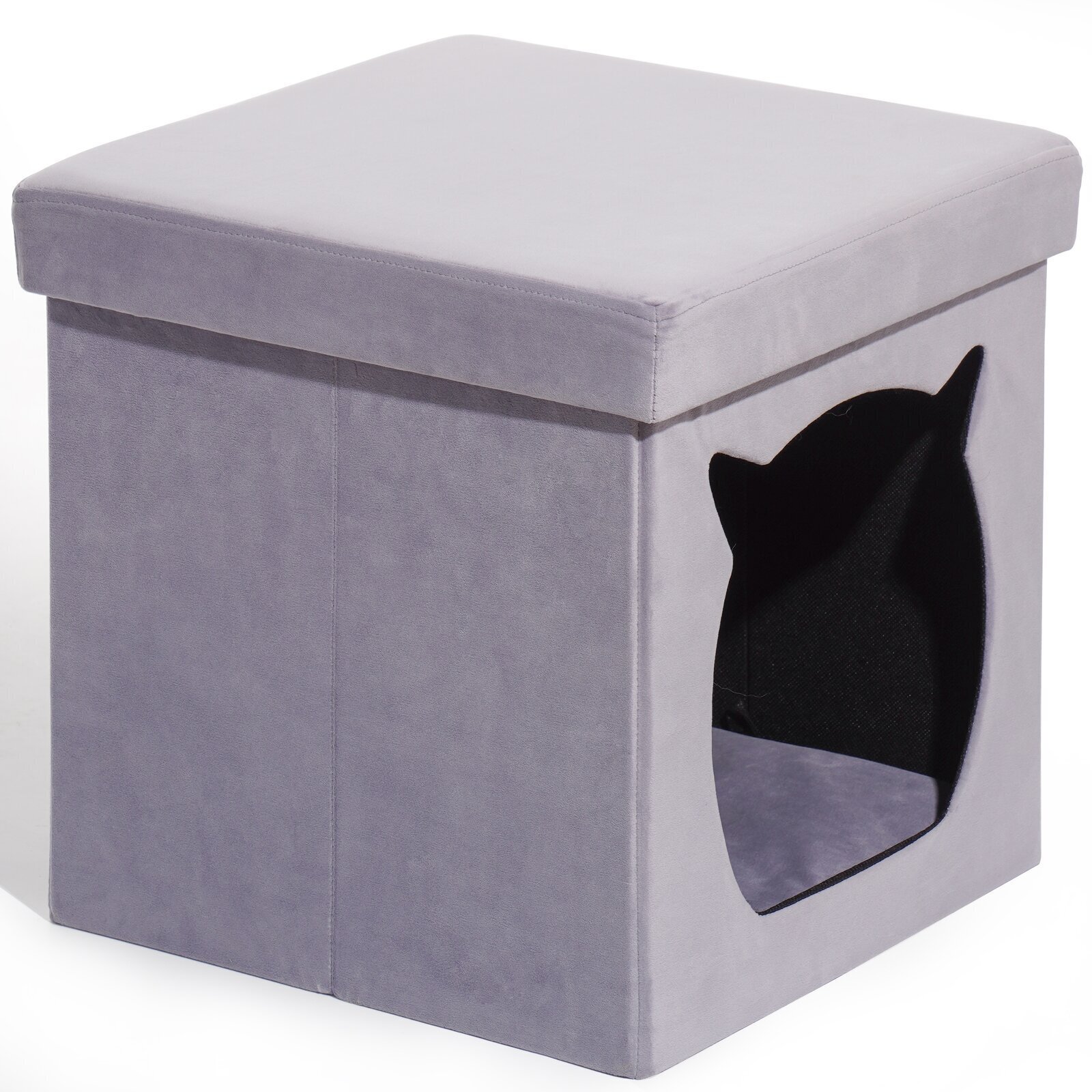 Gray Ottoman With Cat Shaped Cut Out 