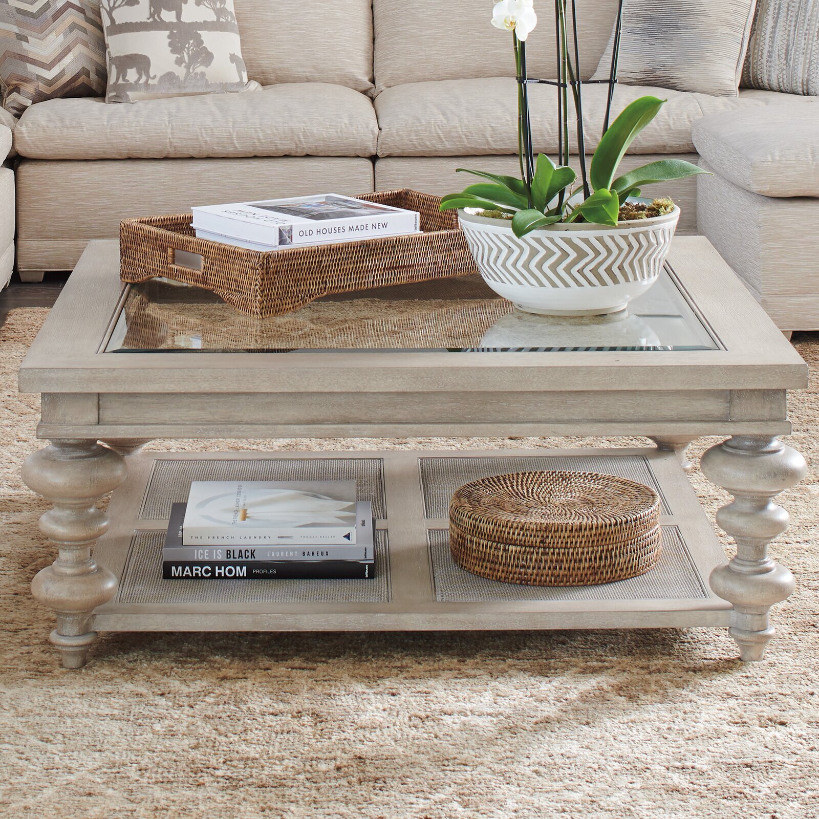 Gray Wood and Glass Square Coffee Table