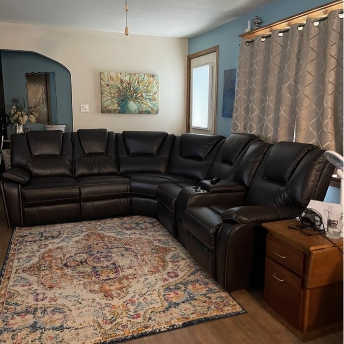 Gredmarie 107" Wide Genuine Leather Symmetrical Reclining Corner Sectional