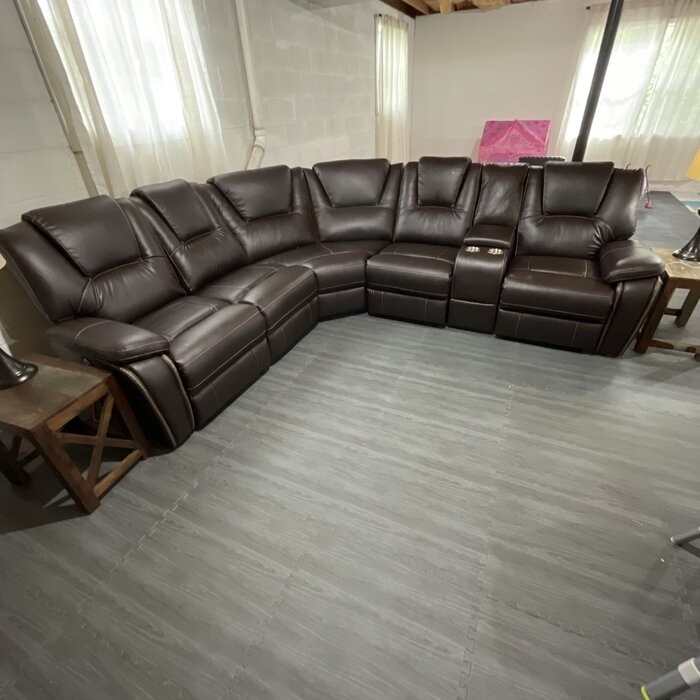 Gredmarie 107" Wide Genuine Leather Symmetrical Reclining Corner Sectional