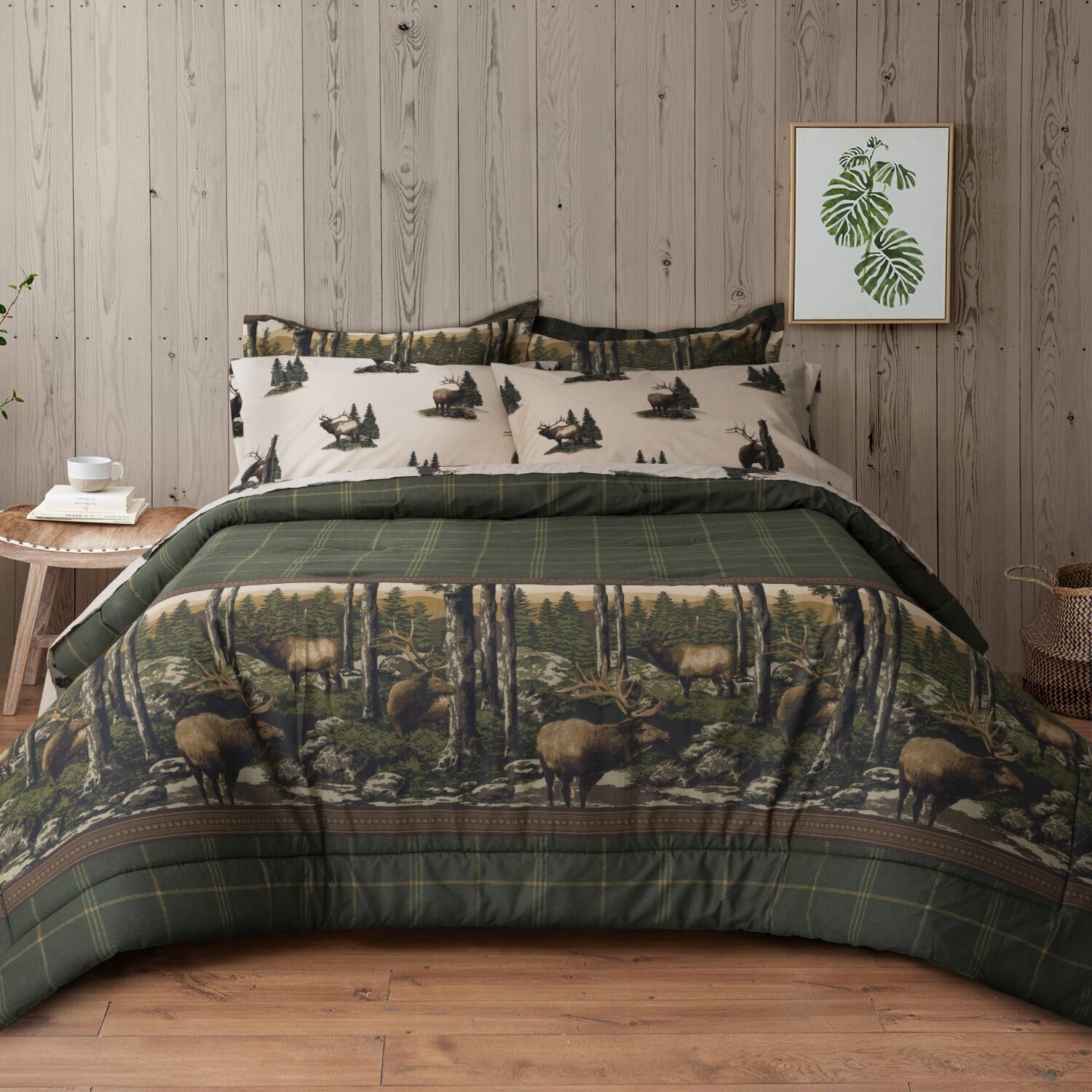 Green Plaid Wildlife Comforter With Bed Shirt