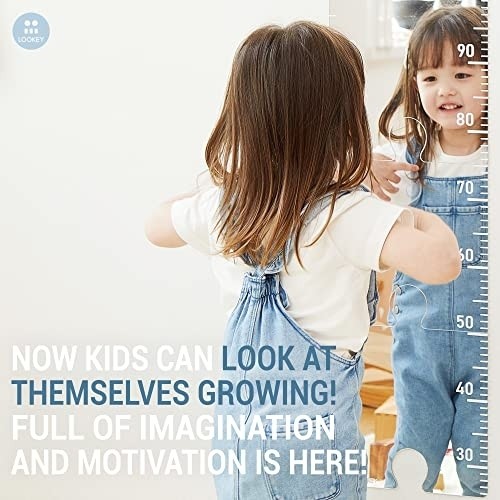 Growth Chart Mirror for Kids by LOOKEY Baby Nursery Playroom Wall Decor Height Ruler with Marking Decal Sticker Acrylic Sheet Full Length Mirror Peel and Stick Tiles Shatterproof Keepsake Milestones